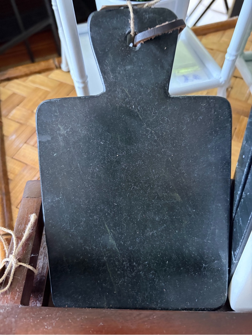 Mud Pie Black Small Heavy Marble Serving Board with Leather Strap - Picture 3 of 5